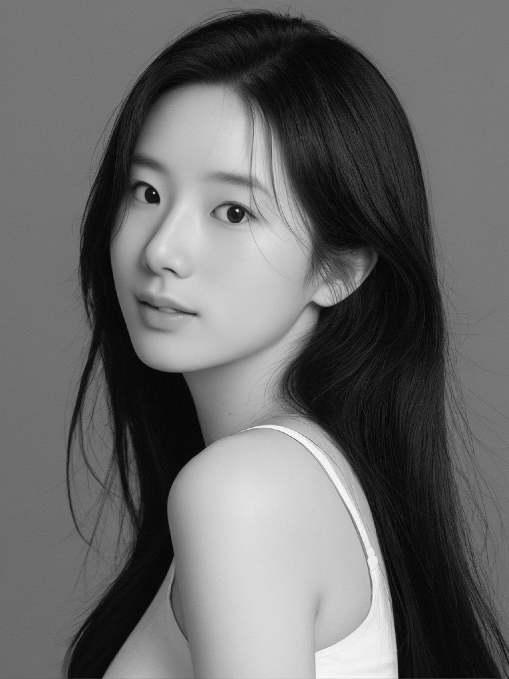 Black-and-white portrait of Kristina Chen (Qianbei Chen).